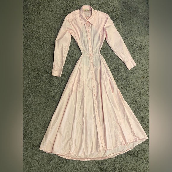 Nina Ricci Open Back Cotton Silk Blend Poplin Midi Shirt Dress In Pink 36 $1,790 - Picture 5 of 16